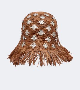 Rabanne Rabanne Fringed studded raffia bucket hat
