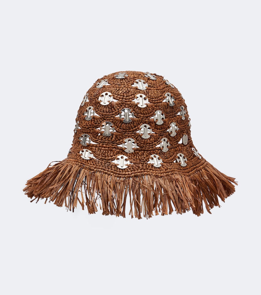 Paco Rabanne Embellished Raffia Bucket Hat Beige Paco Rabanne autres Beige Hat With Metallic Embellishments  main image 4