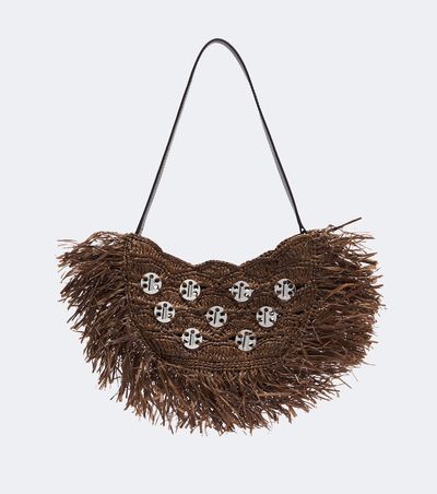 Rabanne Rabanne Fringed studded raffia shoulder bag
