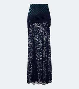 Rabanne Rabanne Gathered lace and velvet maxi skirt