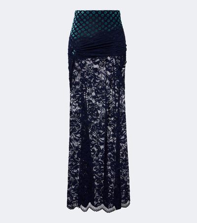 Rabanne Rabanne Gathered lace and velvet maxi skirt