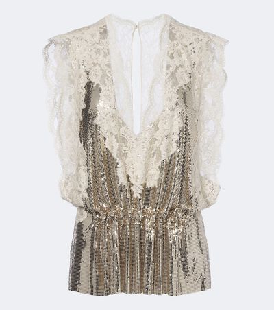 Rabanne Rabanne Lace-trimmed chainmail top