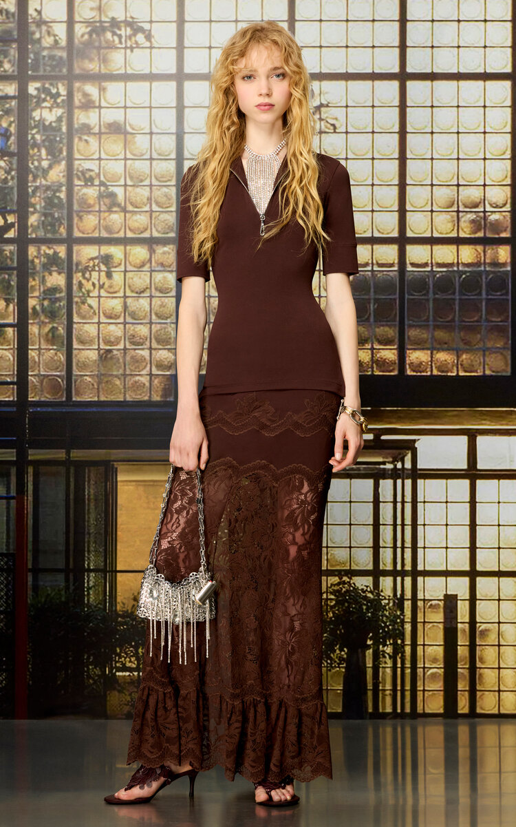 Rabanne Rabanne Lace Ruffle Maxi Skirt