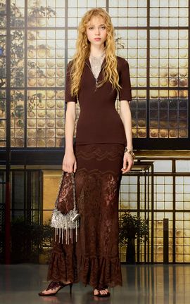 Rabanne Rabanne Lace Ruffle Maxi Skirt