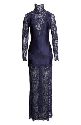 Rabanne Rabanne Long Sleeve Lace & Jersey Turtleneck Dress