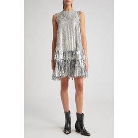 Rabanne Rabanne Metallic Animal Print Tiered Minidress