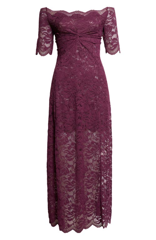 Rabanne Rabanne Off the Shoulder Stretch Lace Maxi Dress