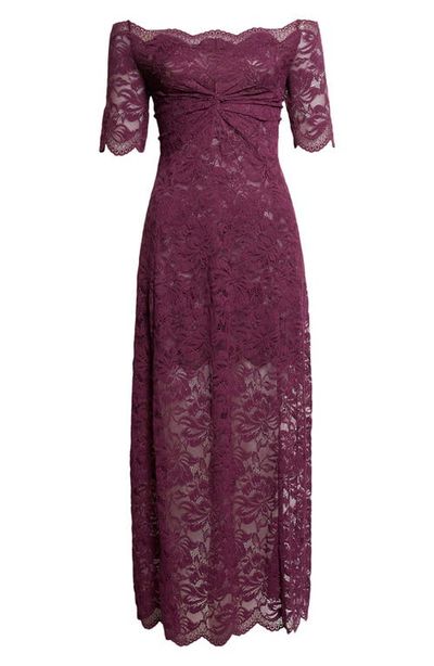 Rabanne Rabanne Off the Shoulder Stretch Lace Maxi Dress