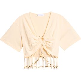 Rabanne Rabanne Pierced Fringe Crop Cotton T-Shirt