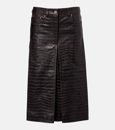 Rabanne Rabanne Pleated croc-effect leather midi skirt
