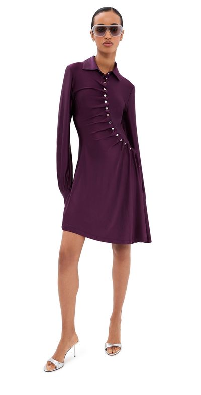 rabanne rabanne Pleated Jersey Satin Mini Dress Magenta Purple