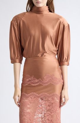Rabanne Rabanne Puff Sleeve Ruched Mock Neck Top