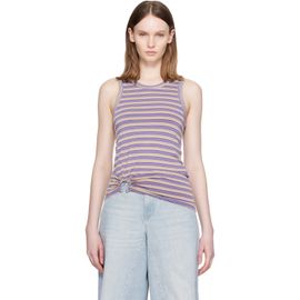Rabanne Rabanne Purple & Beige Striped Piercing Viscose Jersey Tank Top