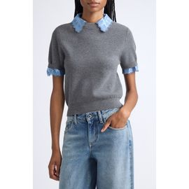 Rabanne Rabanne Short Sleeve Wool & Cashmere Sweater with Removable Collar