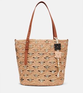 Rabanne Rabanne Small embellished raffia tote bag