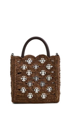 rabanne rabanne Small Raffia Tote Bag With Signature 1969 Discs Brown/Silver One