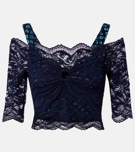 Rabanne Rabanne Trompe l'Åil lace and velvet crop top