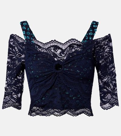 Rabanne Rabanne Trompe l'Åil lace and velvet crop top