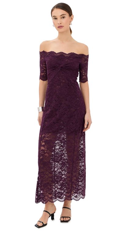 rabanne rabanne Twisted Stretch Lace Dress Magenta Purple
