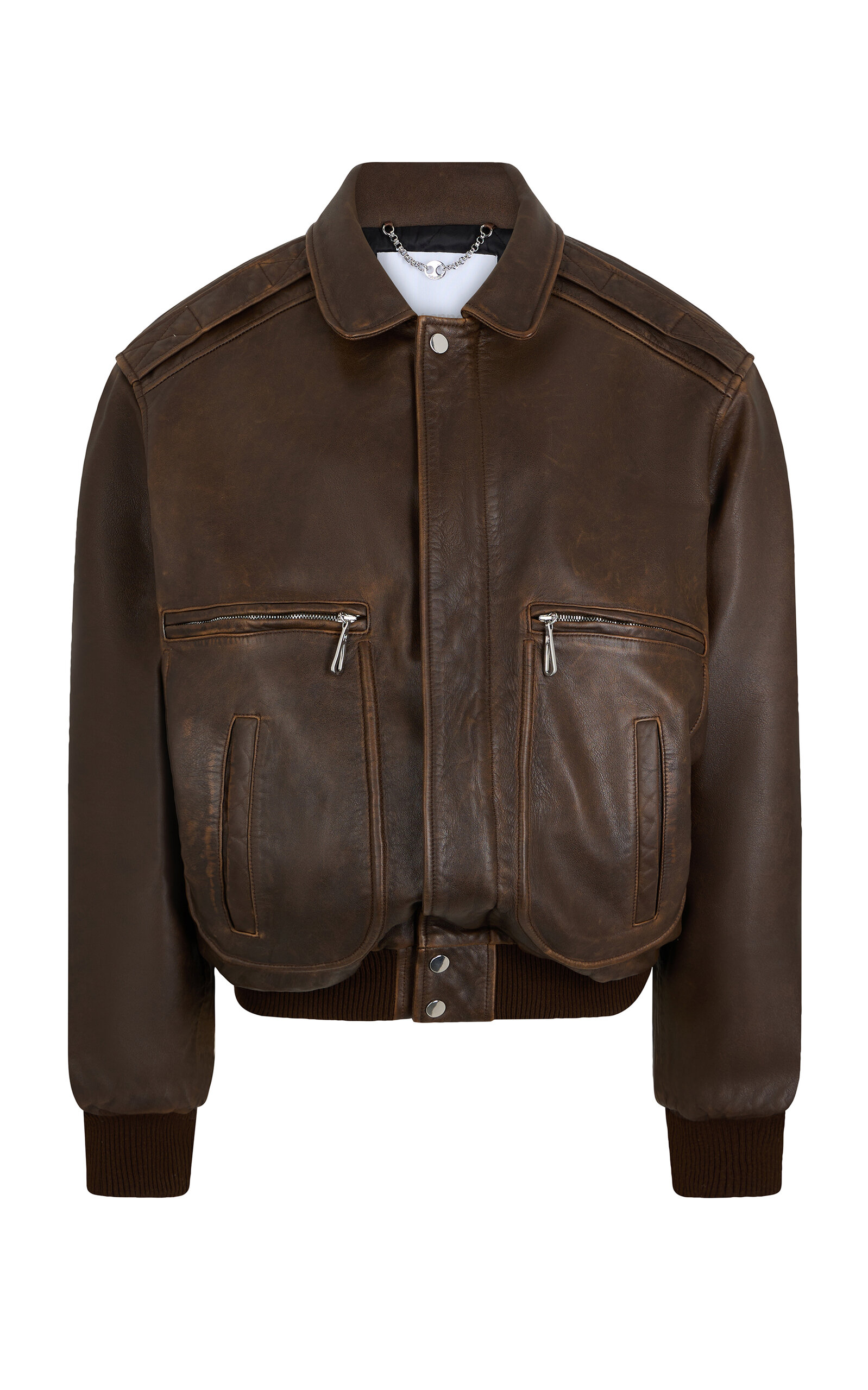 Rabanne Rabanne ZipPocket Leather Jacket Brown FR 34