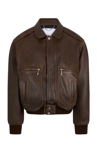 Rabanne Rabanne ZipPocket Leather Jacket Brown FR 34