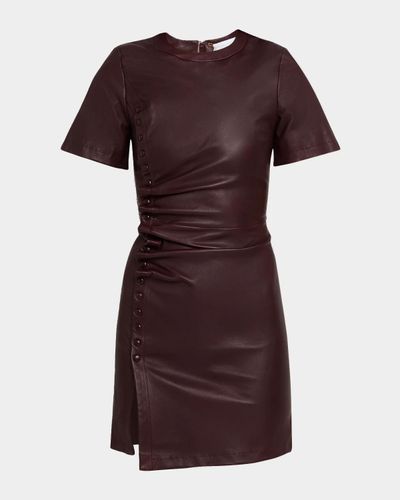 Rabanne Ruched Leather Short-Sleeve Mini Dress