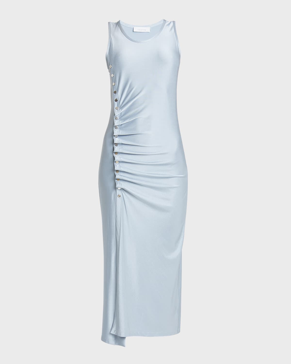 Rabanne Ruched Midi Dress with Button Detail