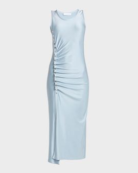 Rabanne Ruched Midi Dress with Button Detail