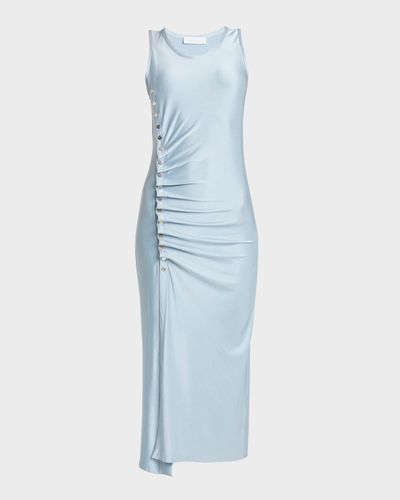 Rabanne Ruched Midi Dress with Button Detail