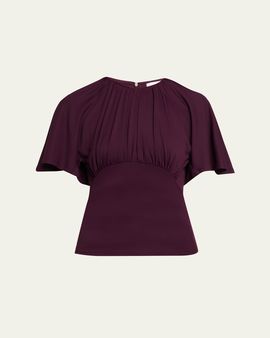 Rabanne Ruched Stretch Jersey Batwing Top