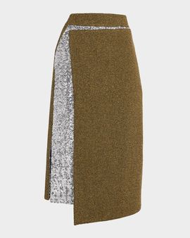 Rabanne Sequined Tweed Combo Midi Skirt