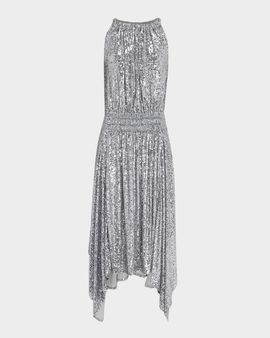 Rabanne Sleeveless Draped Sequined Midi Dress