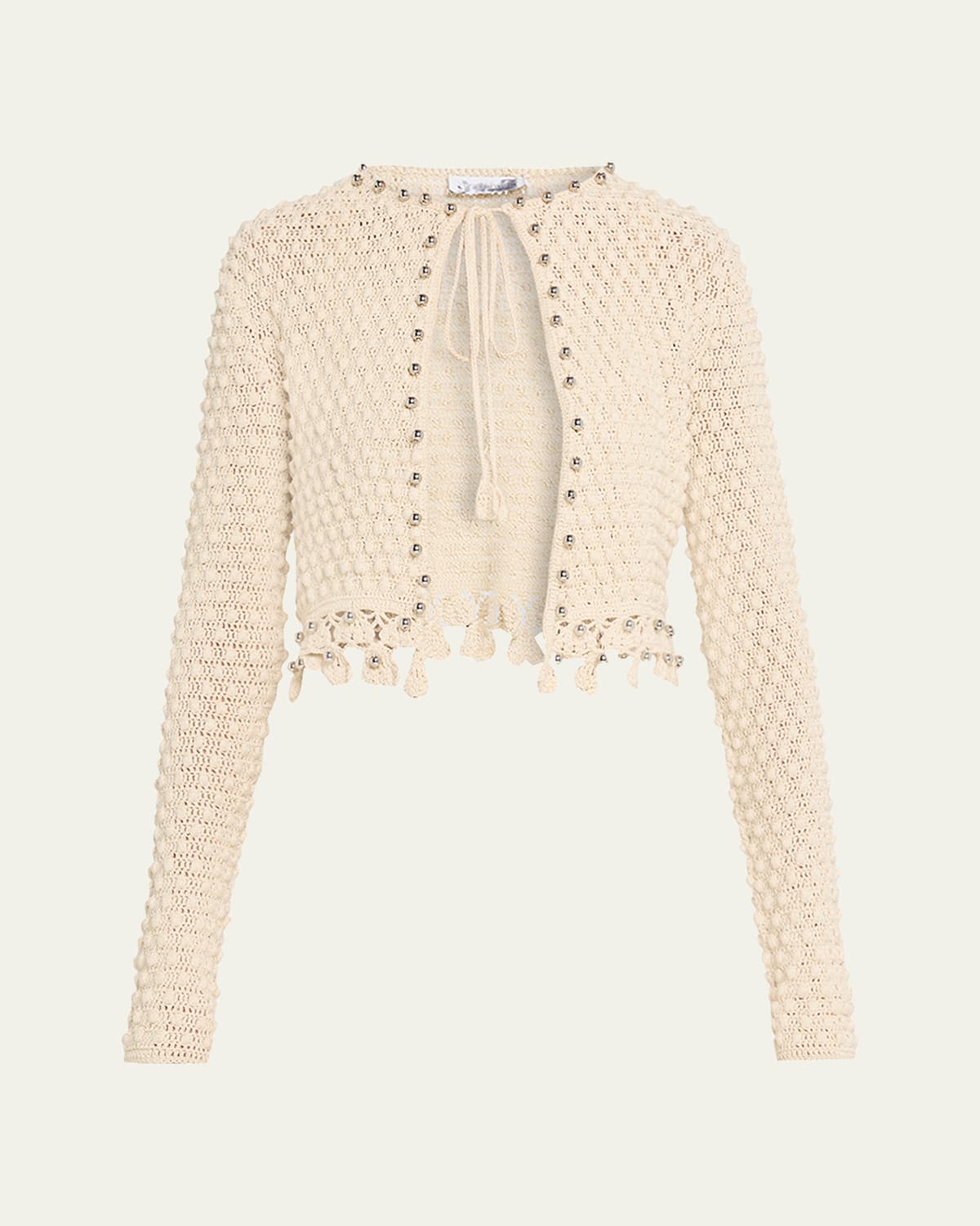 Rabanne Textured Knit Neck-Tie Crop Cardigan
