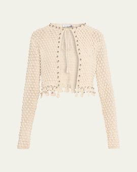 Rabanne Textured Knit Neck-Tie Crop Cardigan