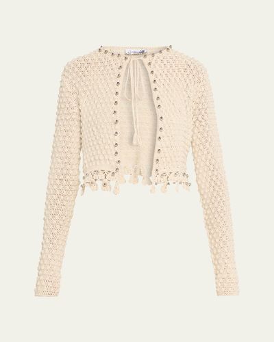 Rabanne Textured Knit Neck-Tie Crop Cardigan