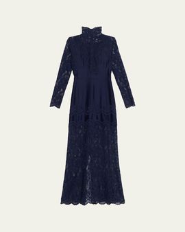 Rabanne Turtleneck Floral Embroidered Snap Draped Jersey Midi Dress