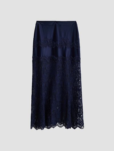 Rabanne Women's Lace Satin Midi Skirt