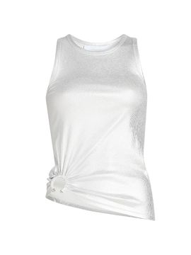 Rabanne Women's Ring-Accented Metallic Ribbed Tank Top