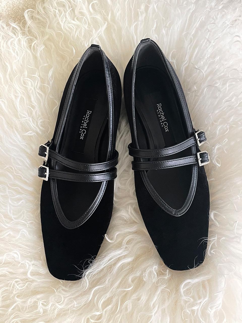 RACHEL COX Velvet Leather Dual Strap 2cm Flats (RCA030T)