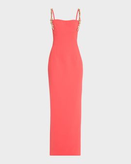 Rachel Gilbert Franca Crystal-Strap Column Gown