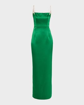 Rachel Gilbert Leora Crystal Strap Satin Column Gown