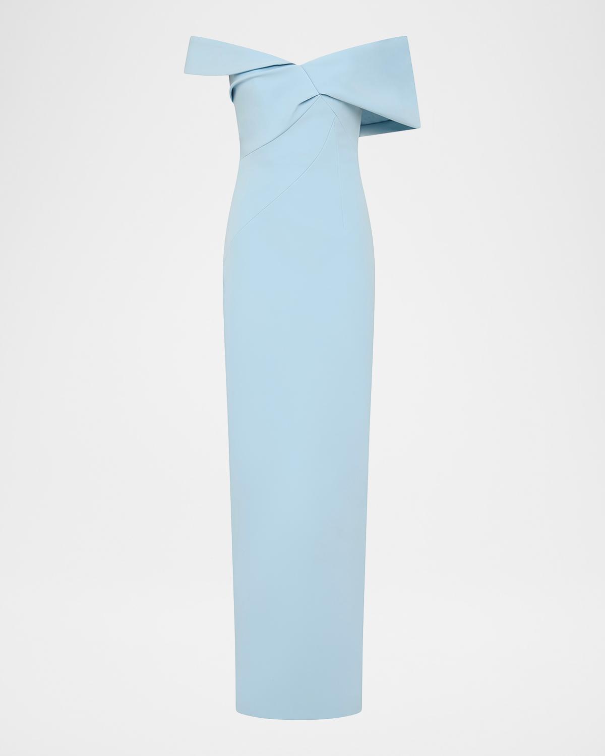 Rachel Gilbert Maddie Draped Off-The-Shoulder Column Gown