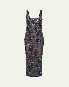 Rachel Gilbert Pierre Strap Beaded Column Midi Dress