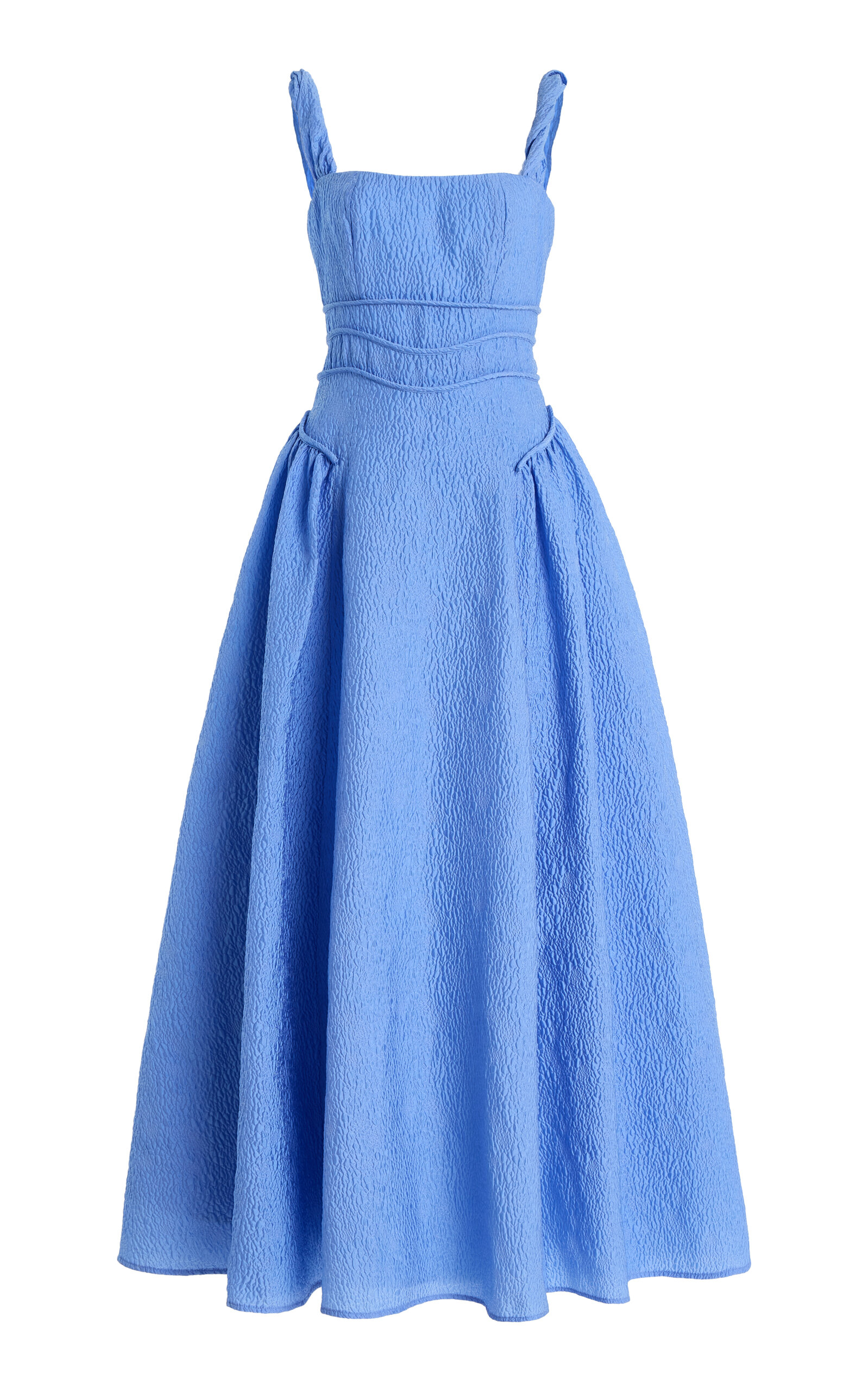 Rachel Gilbert - Sophia Gathered Jacquard Maxi Dress Blue