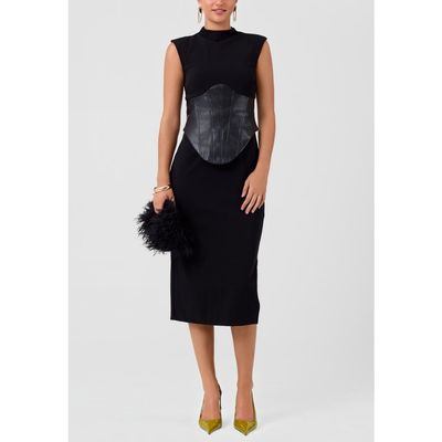 RACHEL Rachel Roy RACHEL Rachel Roy Donatella Faux Leather Corset Midi Dress
