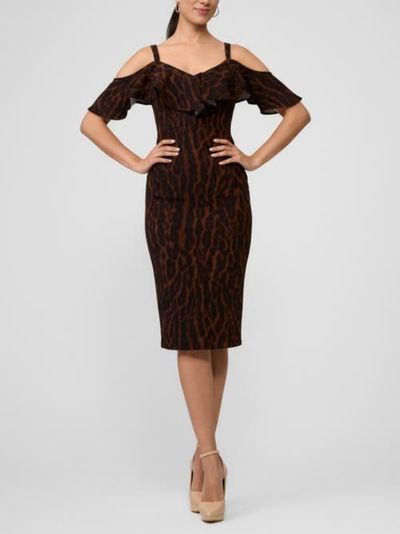RACHEL Rachel Roy RACHEL Rachel Roy Marcella Printed Off the Shoulder Ruffle Midi Dress