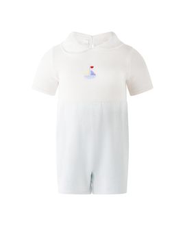 Rachel Riley Rachel Riley Boys' Pima Sailboat Embroidered Babysuit