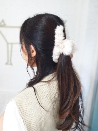 RACOHA Eco Fur Cubic Zirconia Hair Clip [Ivory]