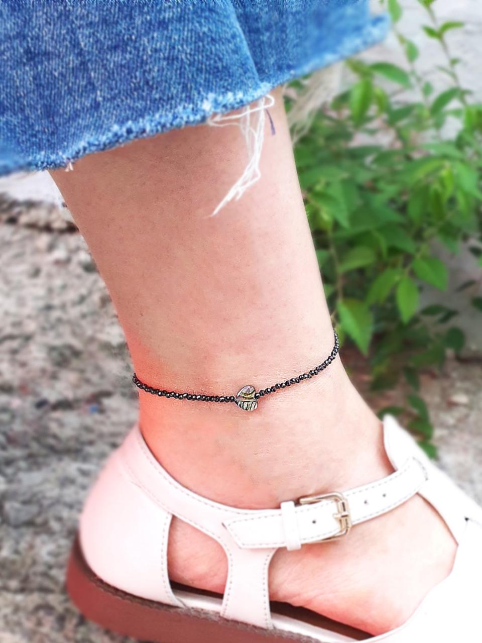 RACOHA Mother-of-pearl Crystal Heart Elastic Anklet