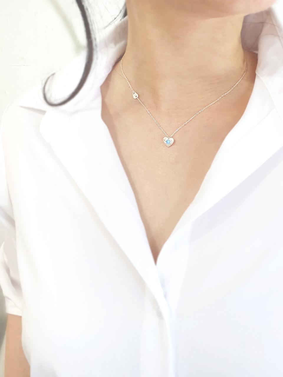 RACOHA Sterling Silver Heart Layered Necklace [Blue]